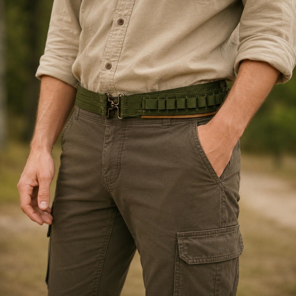 Vintage Military Canvas Cartridge Belt Olive Green Utility Ammo Web Belt